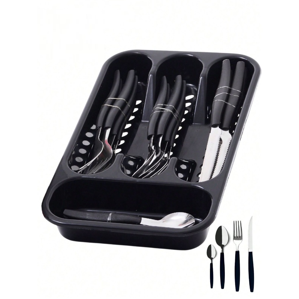 Jogo De Talheres 25 Peças Inox Conjunto Faqueiro Com Porta Garfos Facas E Colheres