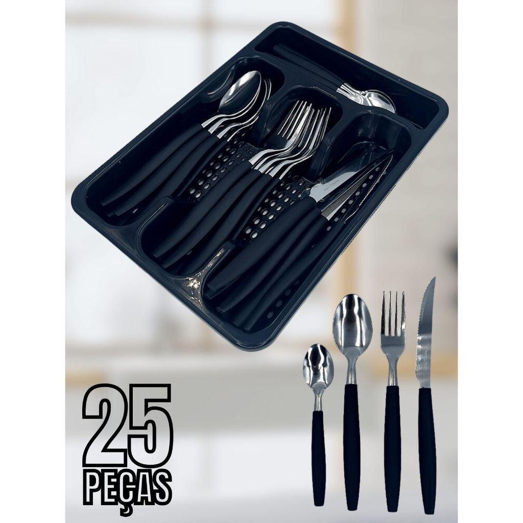InoxSmart – Faqueiro 25 Peças com Porta-Talheres