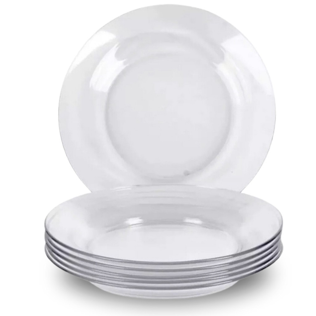 CrystalBow – Jogo com 6 Pratos Fundos de Vidro Transparente