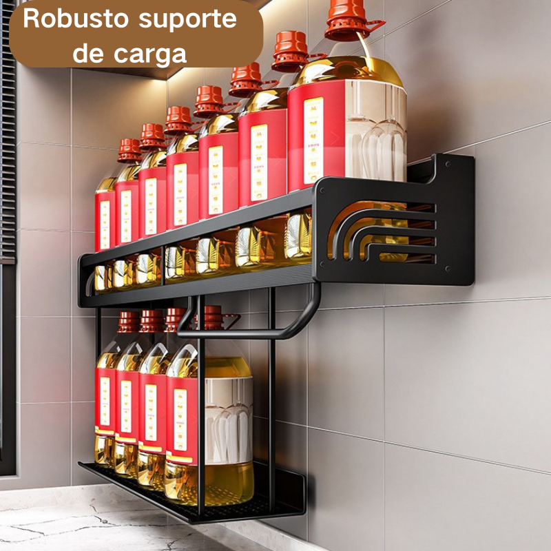 60 cm Prateleira Organizadora Multiuso Alumínio Cozinha Moderna Porta Tempero e Utensílios C/4 Porta-faca e 2 copos de armazenamento + 10 ganchos