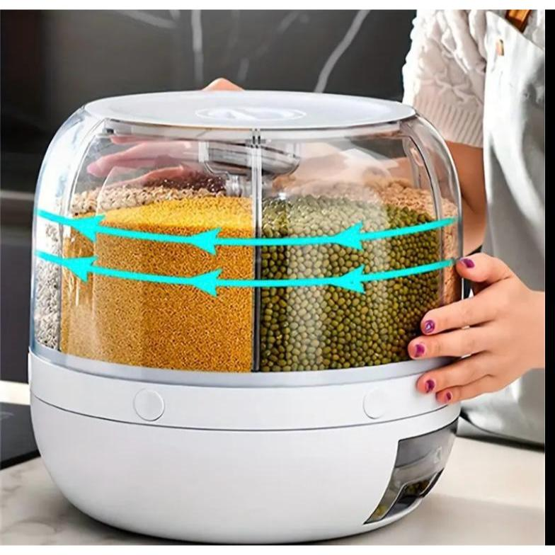 Dispenser Giratório Organizador de Alimentos com 6 Compartimentos para Grãos, Cereais Luxo