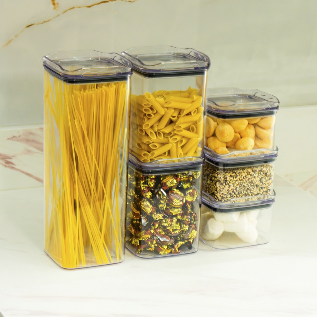 Kit 6 Organizadores Pote Hermético Empilhável em Acrílico Organizador para Alimentos