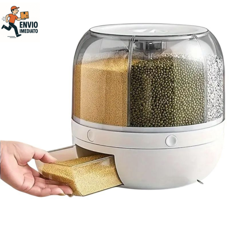 Dispenser Giratório Organizador de Alimentos com 6 Compartimentos para Grãos, Cereais Luxo