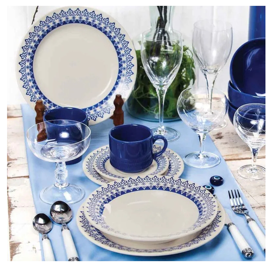 Jogo De Prato Fundo Grecia 06 peças Ceramica Oxfor Biona 21,5cm