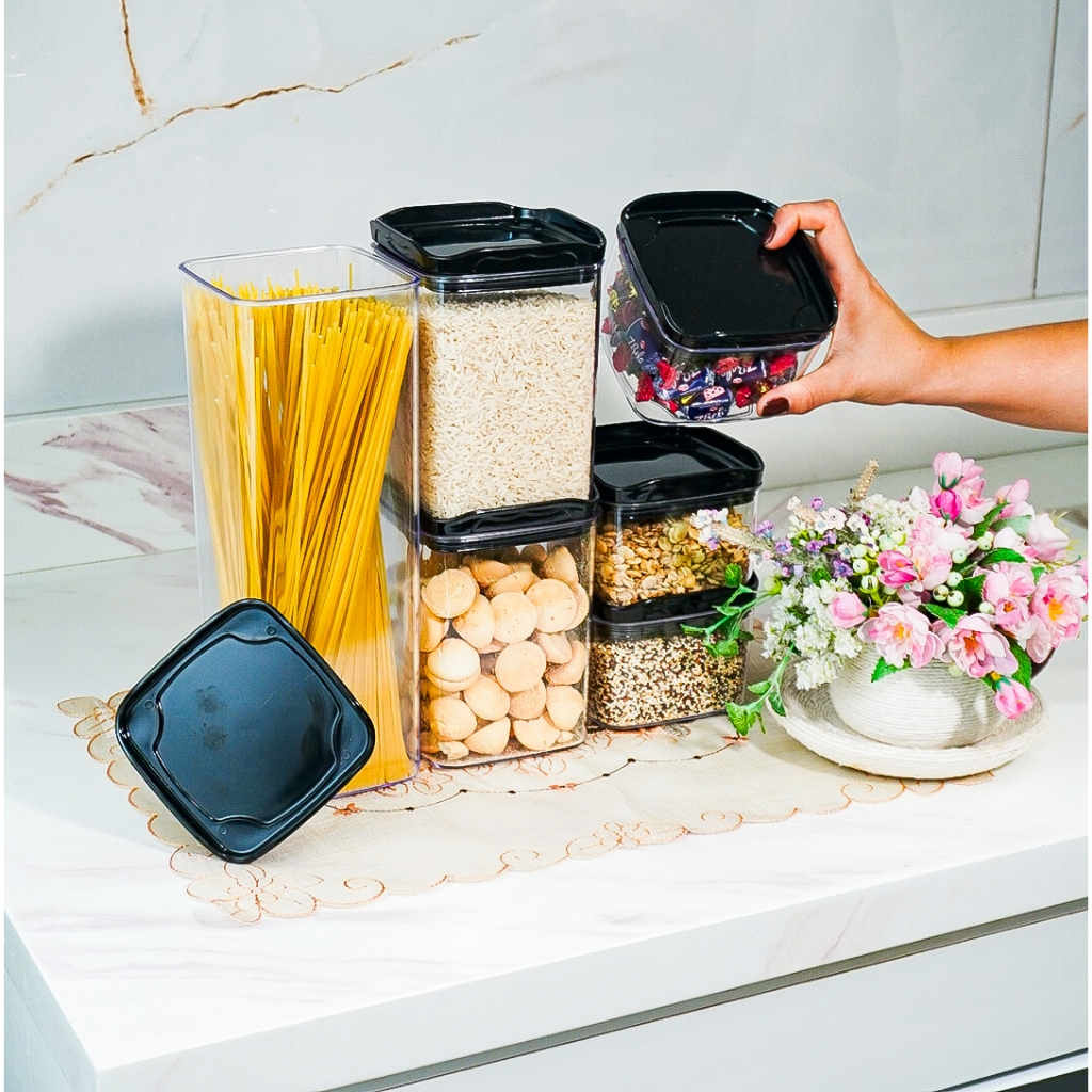 Kit 6 Organizadores Pote Hermético Empilhável em Acrílico Organizador para Alimentos
