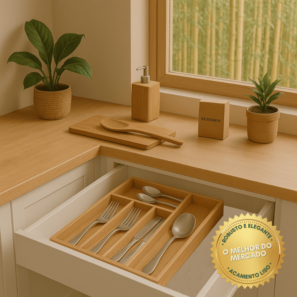 Organizador Gaveta Porta Talheres Bambu Antibacteriano Antiodor