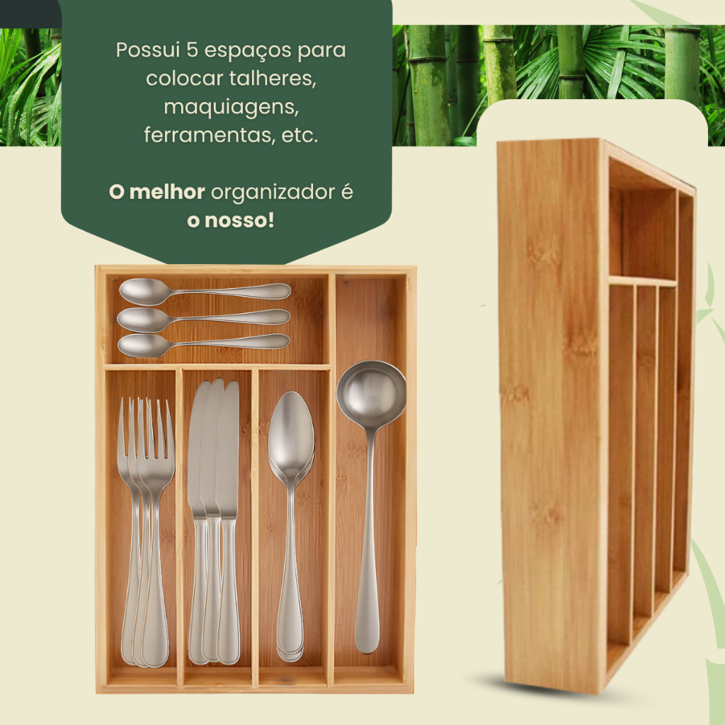 Organizador Gaveta Porta Talheres Bambu Antibacteriano Antiodor