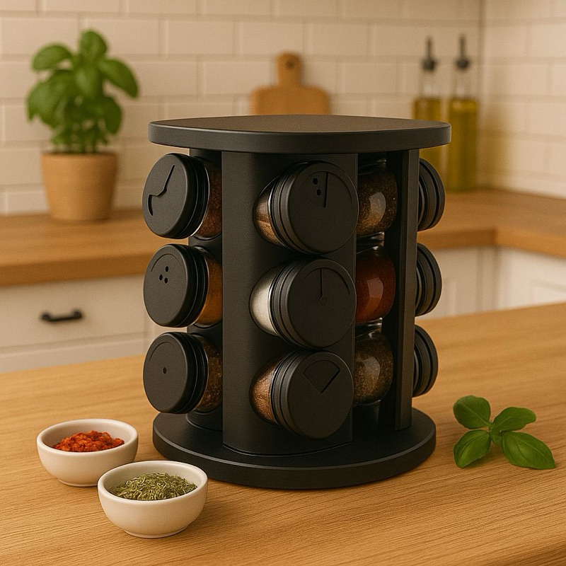 Porta Temperos de Vidro Giratório 360° – 9 ou 12 Potes