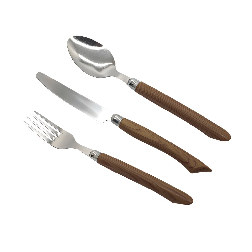 Conjunto Faqueiro Jogo 18 Peças Wood Luxo Garfo Faca Colher