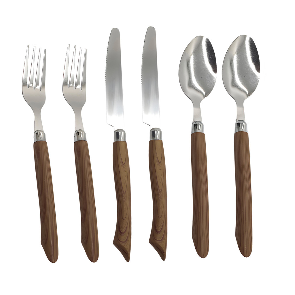 Conjunto Faqueiro Jogo 18 Peças Wood Luxo Garfo Faca Colher