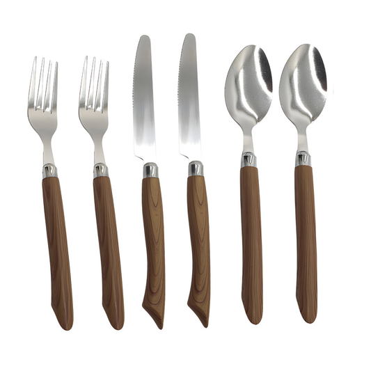 Conjunto Faqueiro Jogo 18 Peças Wood Luxo Garfo Faca Colher