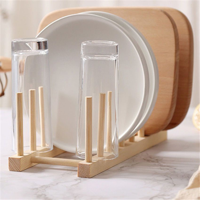 Promoção: Suporte Escorredor Porta Pratos De Bancada De Bambu 4 Divisorias 21cm x 13cm