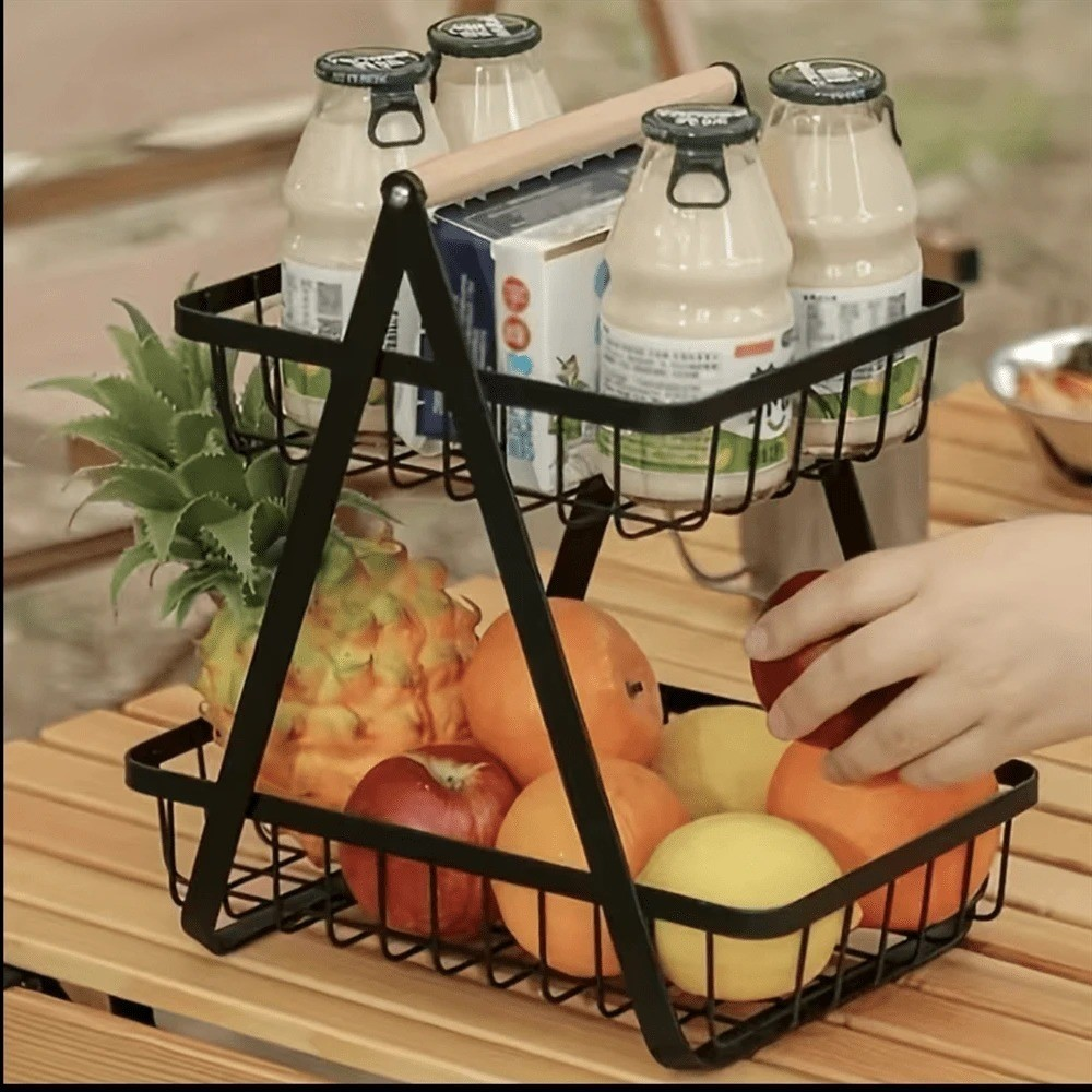 Fruteira de Mesa Média Premium Cesta Frutas de Mesa 33cm Aramado 2 Andares Organizador Multiuso