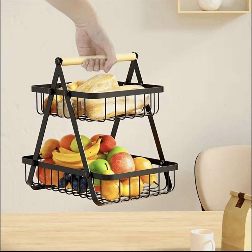 Fruteira de Mesa Média Premium Cesta Frutas de Mesa 33cm Aramado 2 Andares Organizador Multiuso