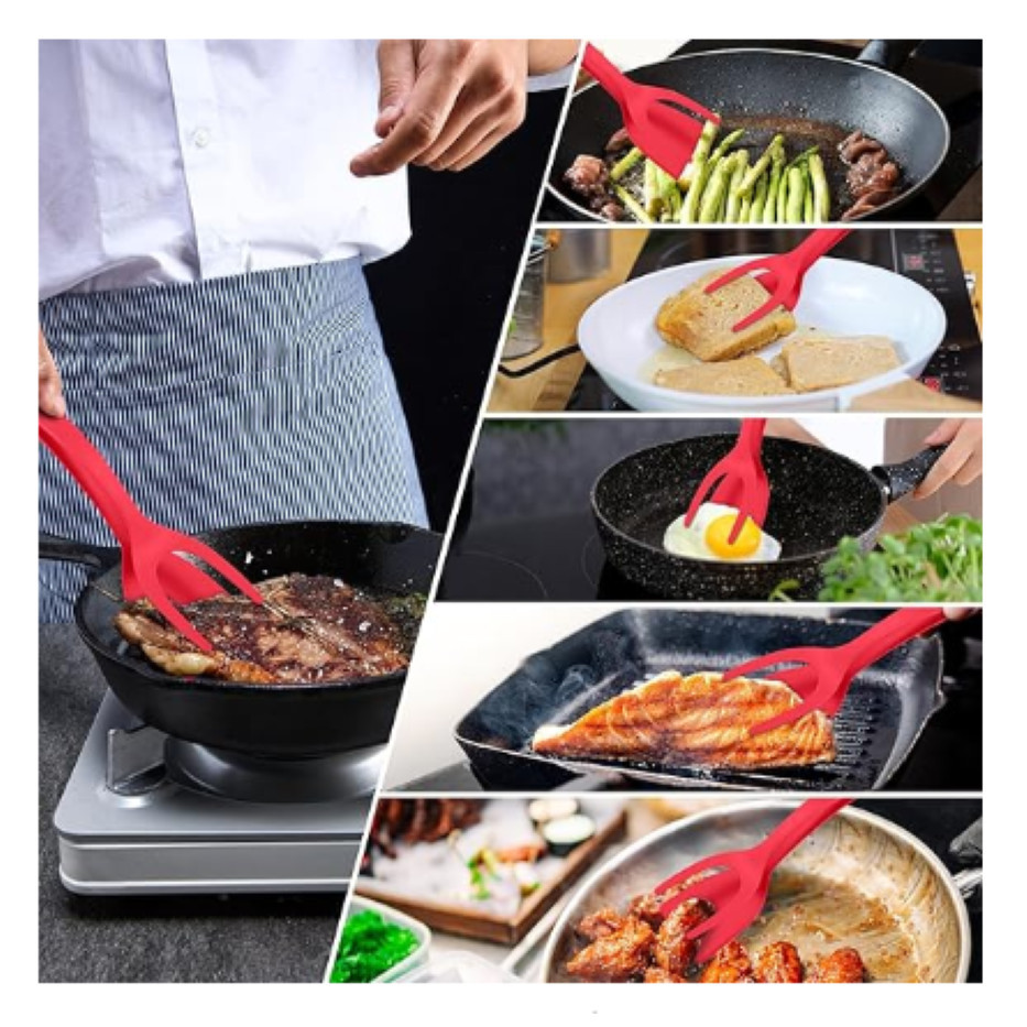 Pinças Com Espátula de comida 2 em 1 com aderência flip, pinça de espátula para ovos e Panquecas/Peixe/Omelete