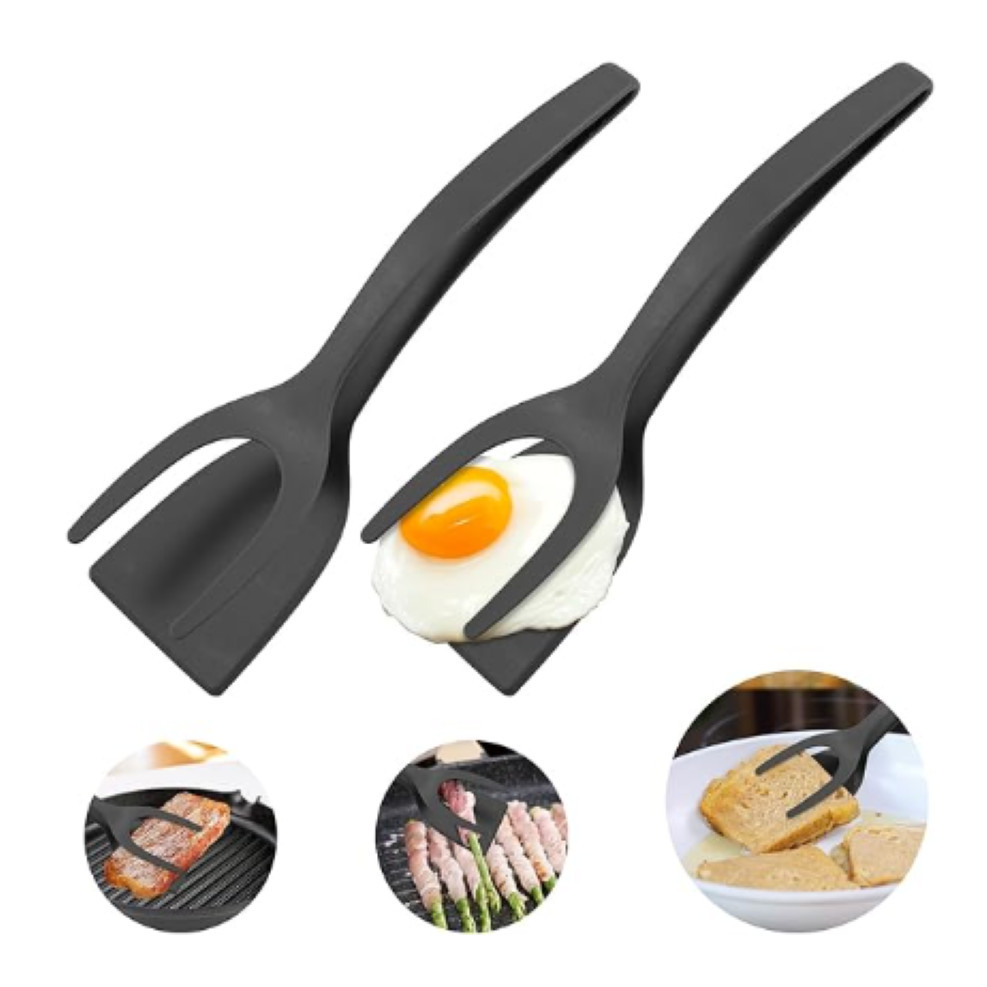 Pinças Com Espátula de comida 2 em 1 com aderência flip, pinça de espátula para ovos e Panquecas/Peixe/Omelete