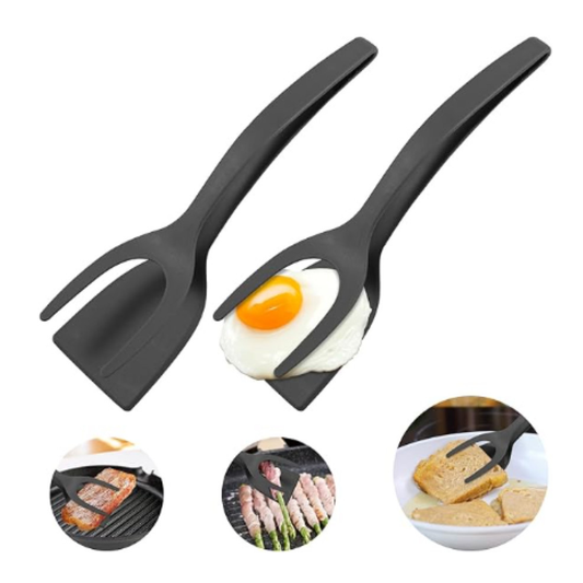 Pinças Com Espátula de comida 2 em 1 com aderência flip, pinça de espátula para ovos e Panquecas/Peixe/Omelete