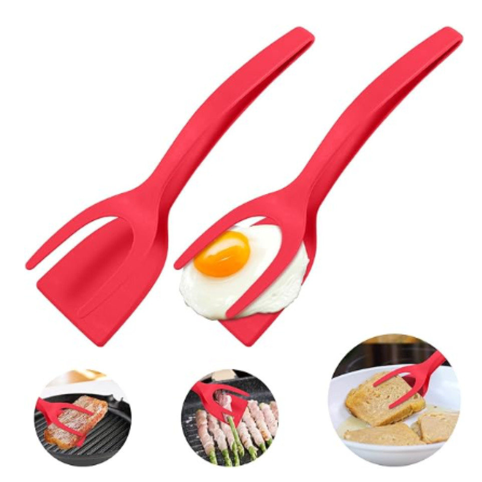 Pinças Com Espátula de comida 2 em 1 com aderência flip, pinça de espátula para ovos e Panquecas/Peixe/Omelete